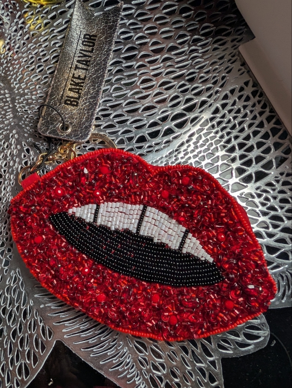 Blake Taylor Beaded Red Lip Coin Bag/Keychain Bag charm-